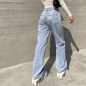 Yesstyle butterfly straight leg jeans
